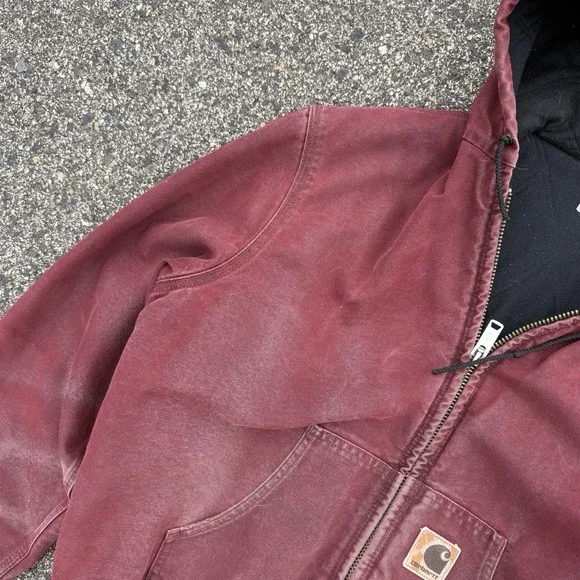 VTG Carhartt Active Jacket Quilt Lined Mens Large J68 BRK Brick Red Faded Grunge - Picture 3 of 9